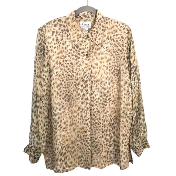 Linea by Louis Dell’Olio Silk Animal Print Top and Skirt Set Size XL - Picture 2 of 5